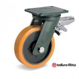 Колесо Tellure Rota 648538 поворотное с тормозом (d=300мм, г/п=2300кг), полиуретан/чугун, Италия