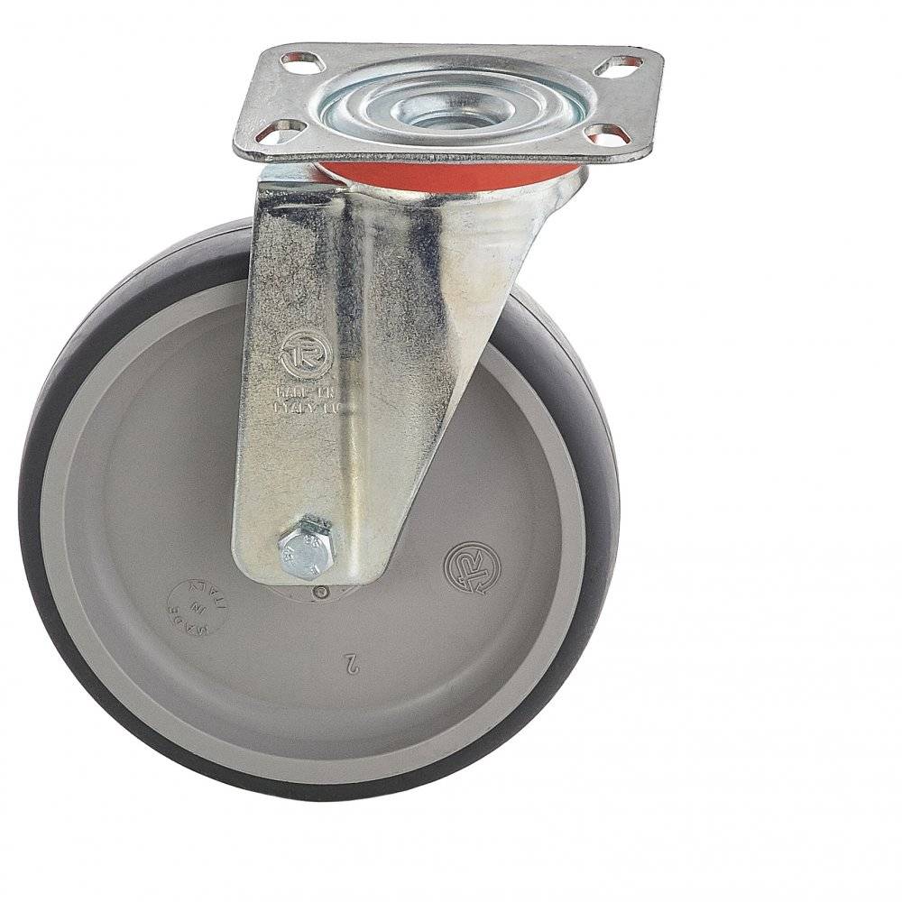 Колесо Tellure Rota 714202 поворотное (d=100мм, г/п=100кг), серая резина / полипропилен, Италия