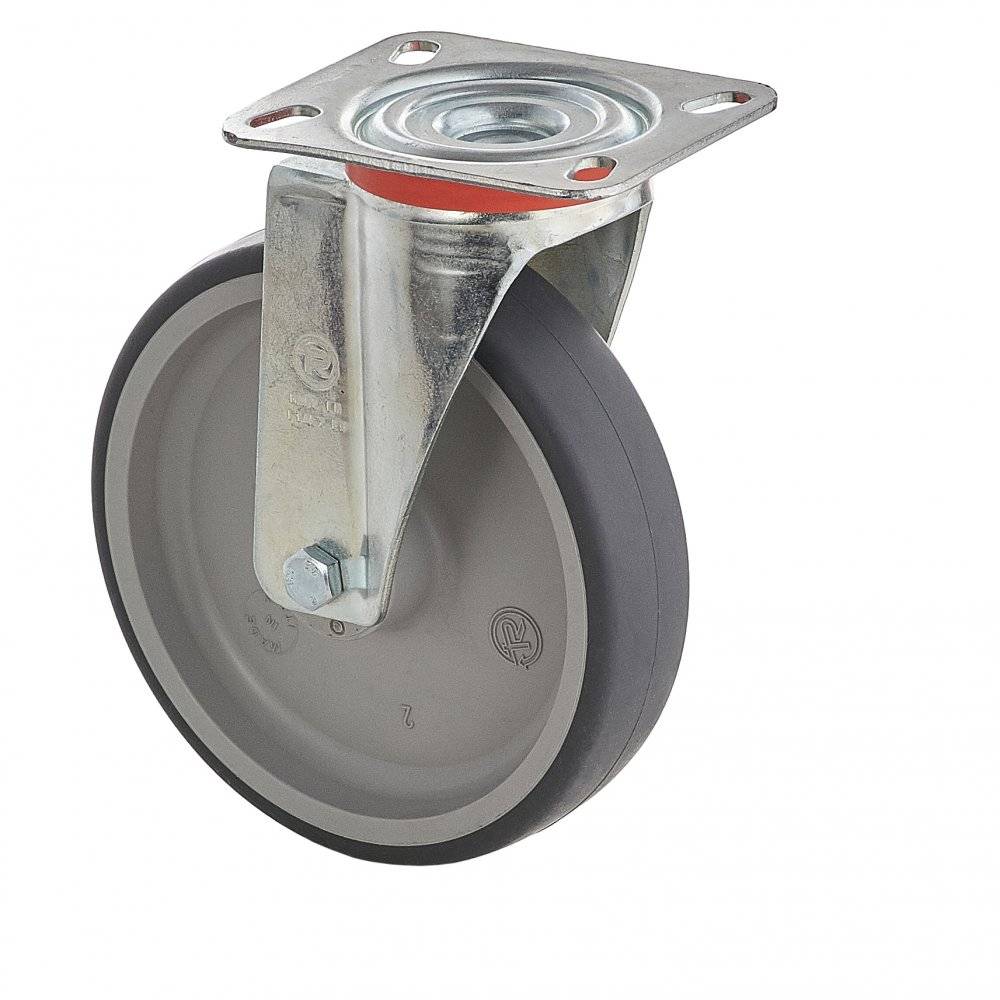 Колесо Tellure Rota 714202 поворотное (d=100мм, г/п=100кг), серая резина / полипропилен, Италия