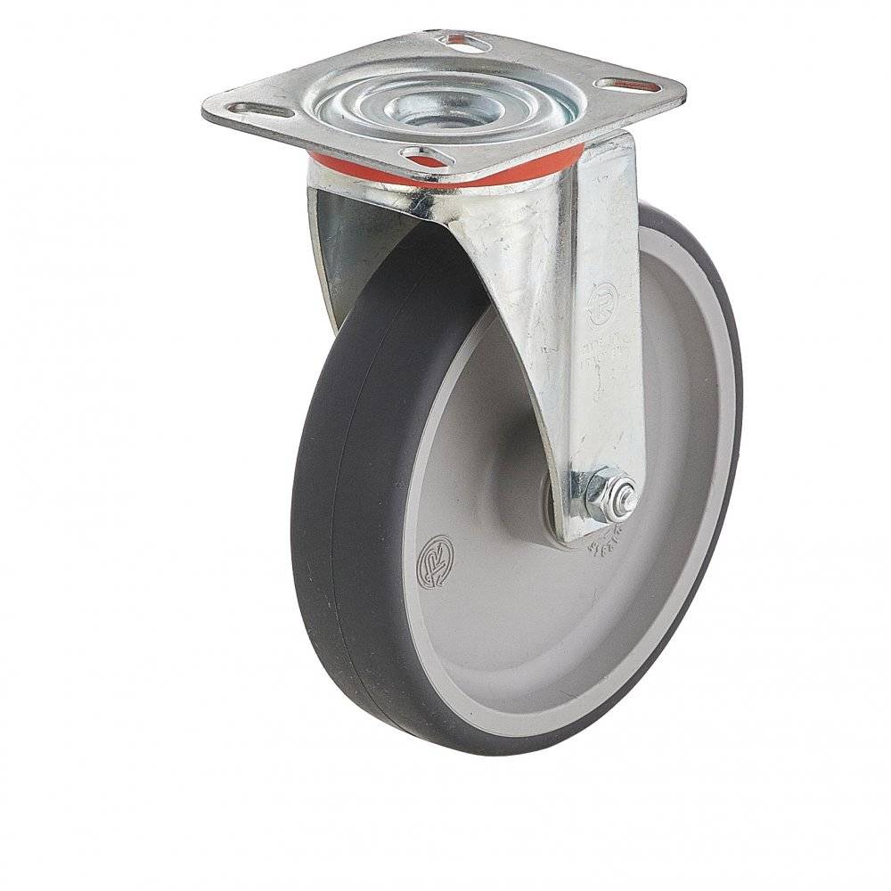 Колесо Tellure Rota 714202 поворотное (d=100мм, г/п=100кг), серая резина / полипропилен, Италия