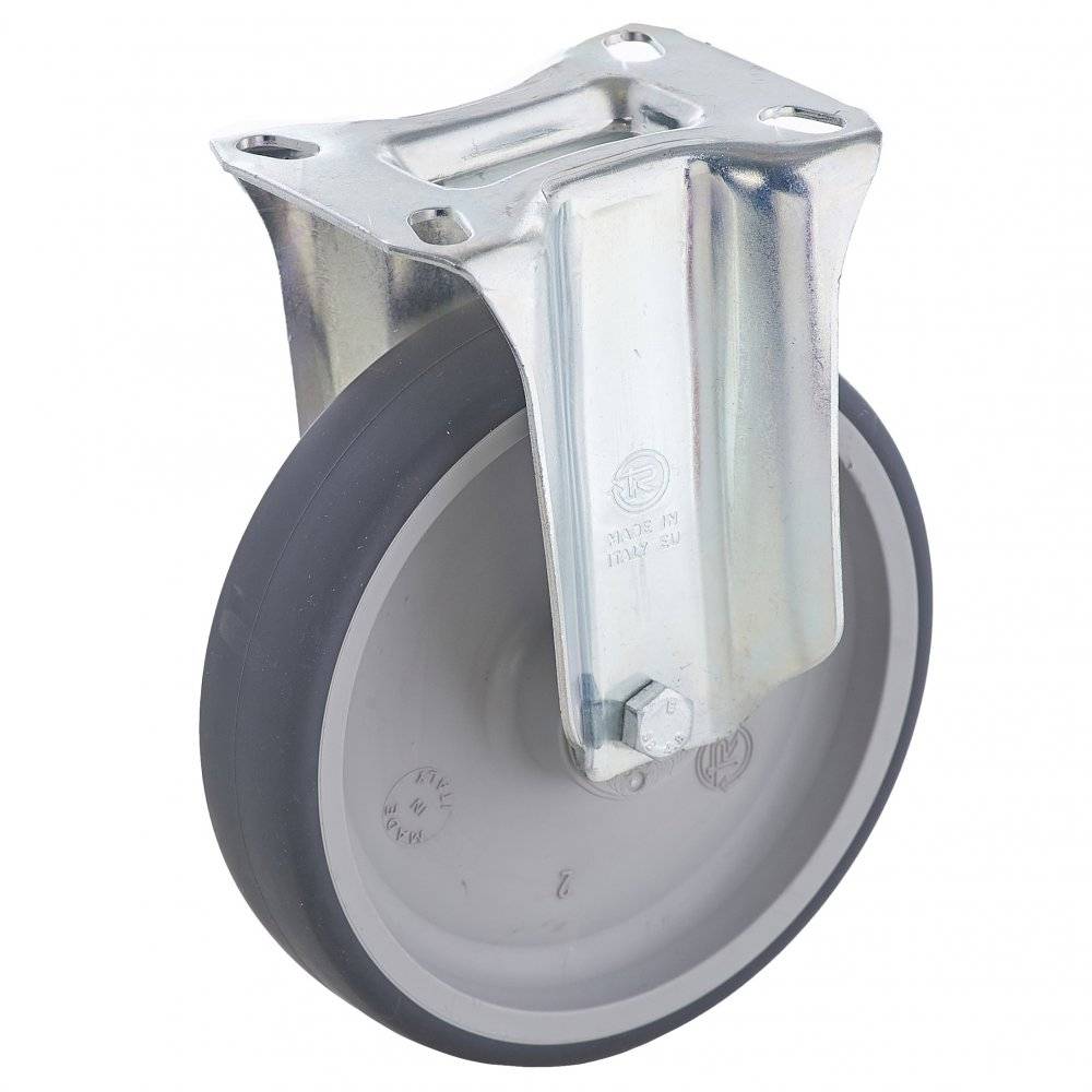 Колесо Tellure Rota 715706 фиксированное (d=200мм, г/п=225кг), серая резина / полипропилен, Италия