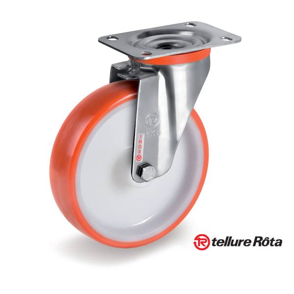 Колесо Tellure Rota 604404 поворотное из нержавейки INOX (d=150мм, г/п=220кг), полиуретан / полиамид