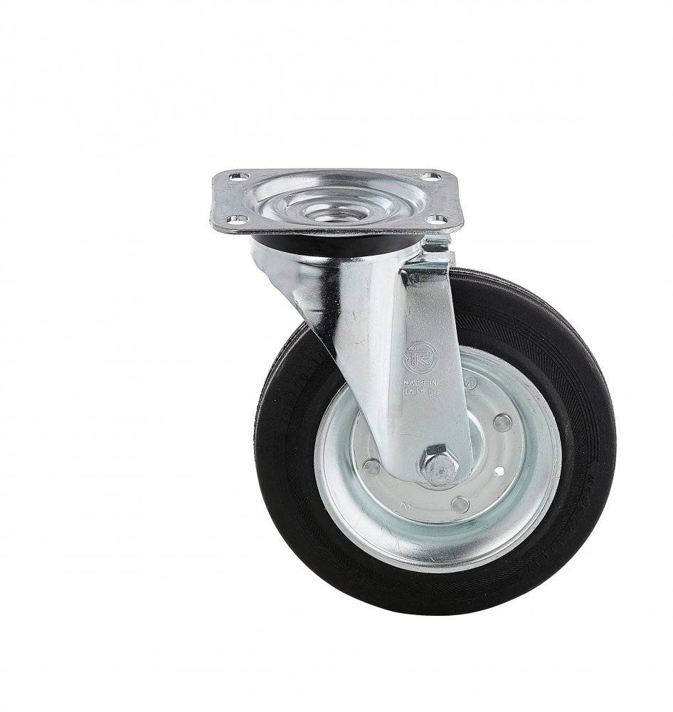 Колесо Tellure Rota 053344 PVI поворотное, (d=200мм, г/п=230кг) резина/сталь, адаптированное для мусорных контейнеров, Италия