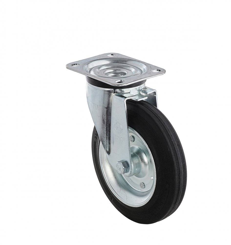 Колесо Tellure Rota 053344 PVI поворотное, (d=200мм, г/п=230кг) резина/сталь, адаптированное для мусорных контейнеров, Италия