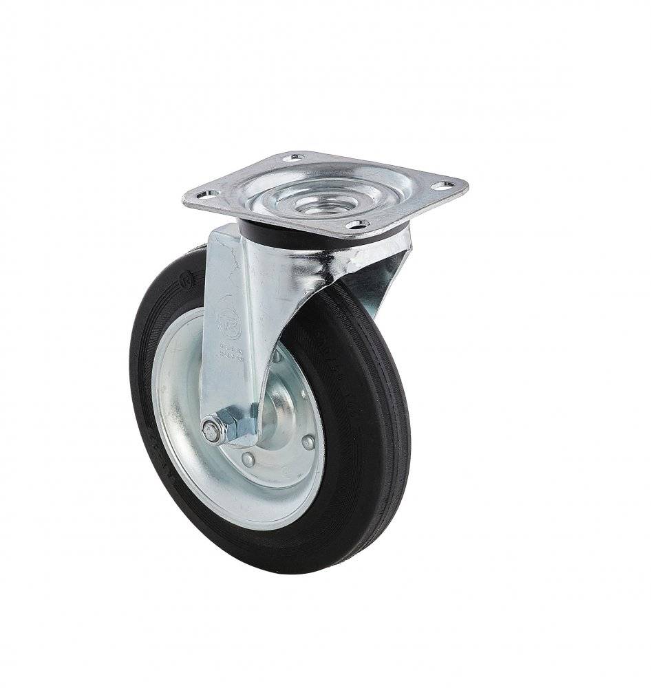Колесо Tellure Rota 053344 PVI поворотное, (d=200мм, г/п=230кг) резина/сталь, адаптированное для мусорных контейнеров, Италия