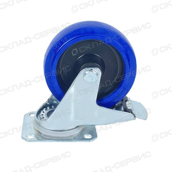 Колесо CASCOO поворотное с тормозом (d=125мм, г/п=200кг), эластичная резина / полиамид, Германия