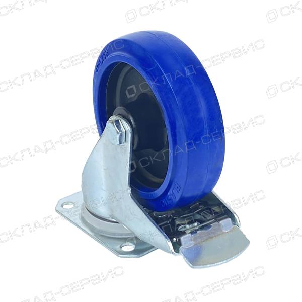 Колесо CASCOO поворотное с тормозом (d=125мм, г/п=200кг), эластичная резина / полиамид, Германия