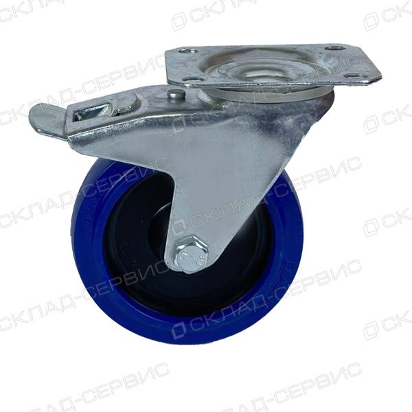 Колесо CASCOO поворотное с тормозом (d=125мм, г/п=200кг), эластичная резина / полиамид, Германия