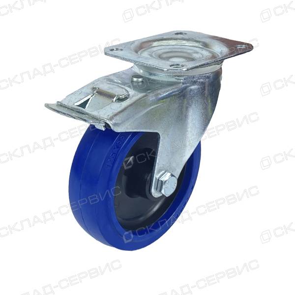 Колесо CASCOO поворотное с тормозом (d=125мм, г/п=200кг), эластичная резина / полиамид, Германия