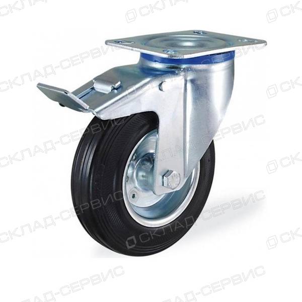 Колесо KAMA K-3302-SLS-150-F18 поворотное тормозом, (d=150мм, г/п=125кг) резина/сталь, Турция